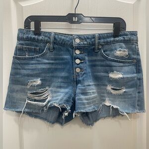 Lucky Brand Distressed Button-Fly The Cut Off Denim Shorts - Blue